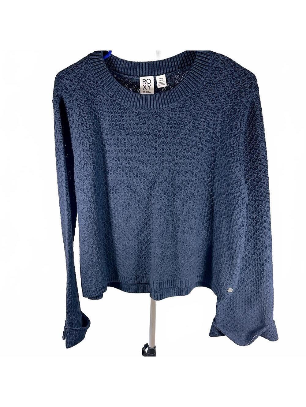 Roxy NWOT Textured Knit Bell Sleeve Sweater Navy Blue Small